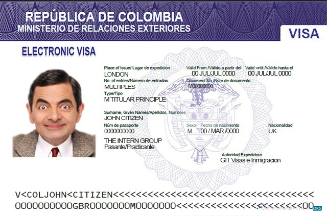 Download Colombia electronic visa Photoshop template